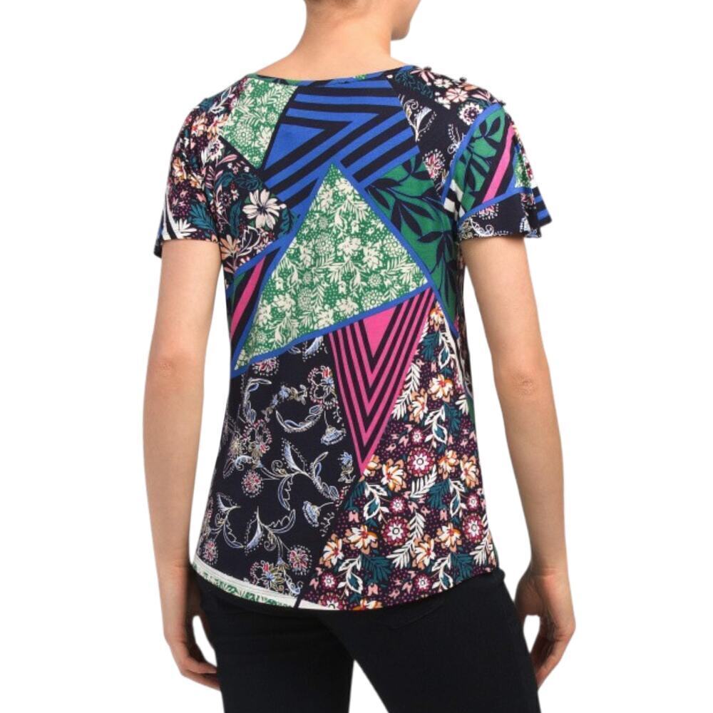 New Cable & Gauge Cut Out Shoulder Flutter Sleeve Floral T-Shirt Top - Picture 2 of 6